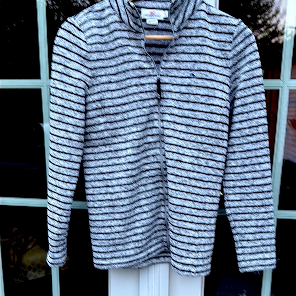 Vineyard Vines Striped Black and Heather Gray Zip-Up Jacket